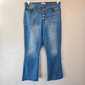 Loft Bootcut Crop Jeans Sz 10 High Waisted Medium Blue Button Fly Stretch Denim